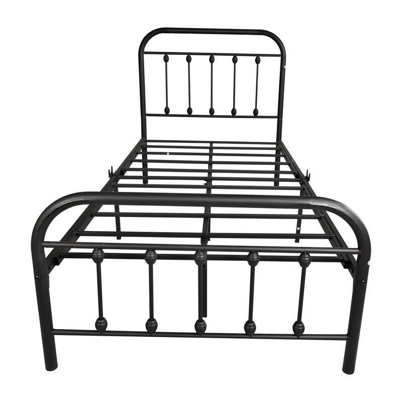 Metal Bed Frame Platform, Vintage Head/Footboard, Premium Steel Slat Support