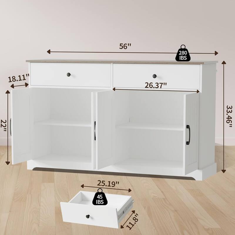 Buffet Cabinet with Drawers, Large Kitchen Buffet Storage Cabinet with Adjustable Shelves