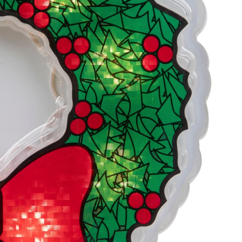 11" GreenRed Lighted Wreath Christmas Window Silhouette Decoration