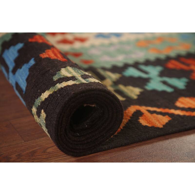 Hand Woven Oriental 100% Wool Carpet Southwestern Geometric Multi-Colored Kilim Area Rug - 9' 10'' X 7' 0''