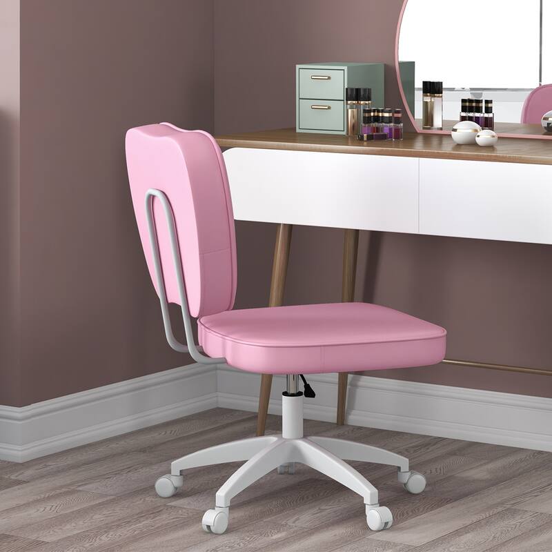 Faux Leather Armless Office Chair with Adjustable Height, Swivel Wheels, and Comfortable Mid-Back Design for Home Office