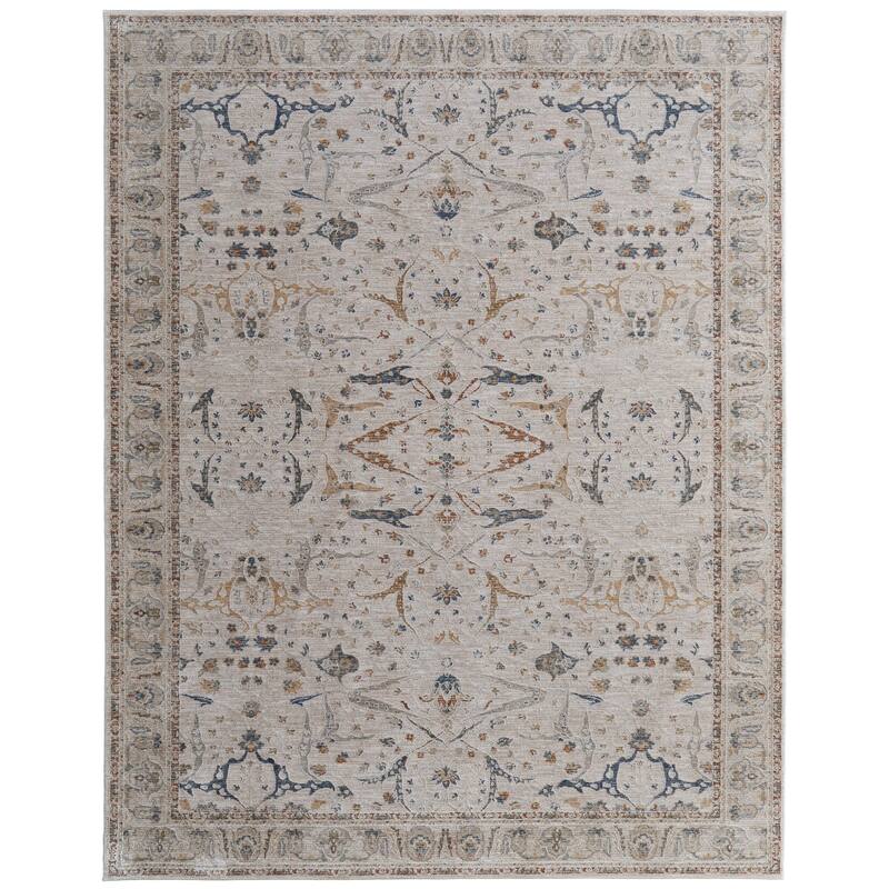 Grand Bazaar Hyannis Machine Made Ikat Transitional Area Rug - 1'6" x 1'6" Square - Ivory/Blue/Red