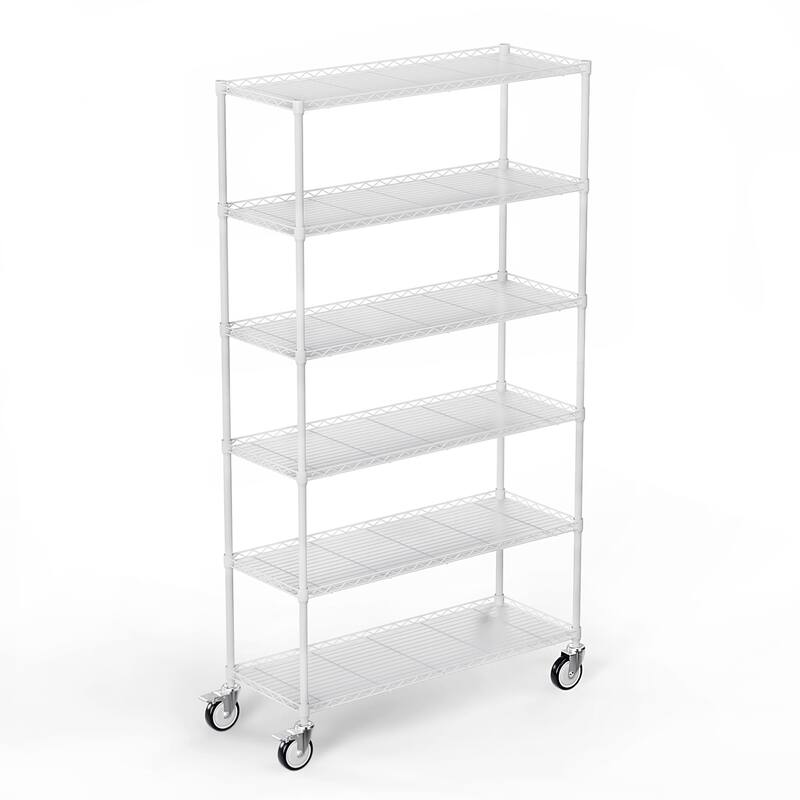 6-story metal storage rack with movable pulleys
