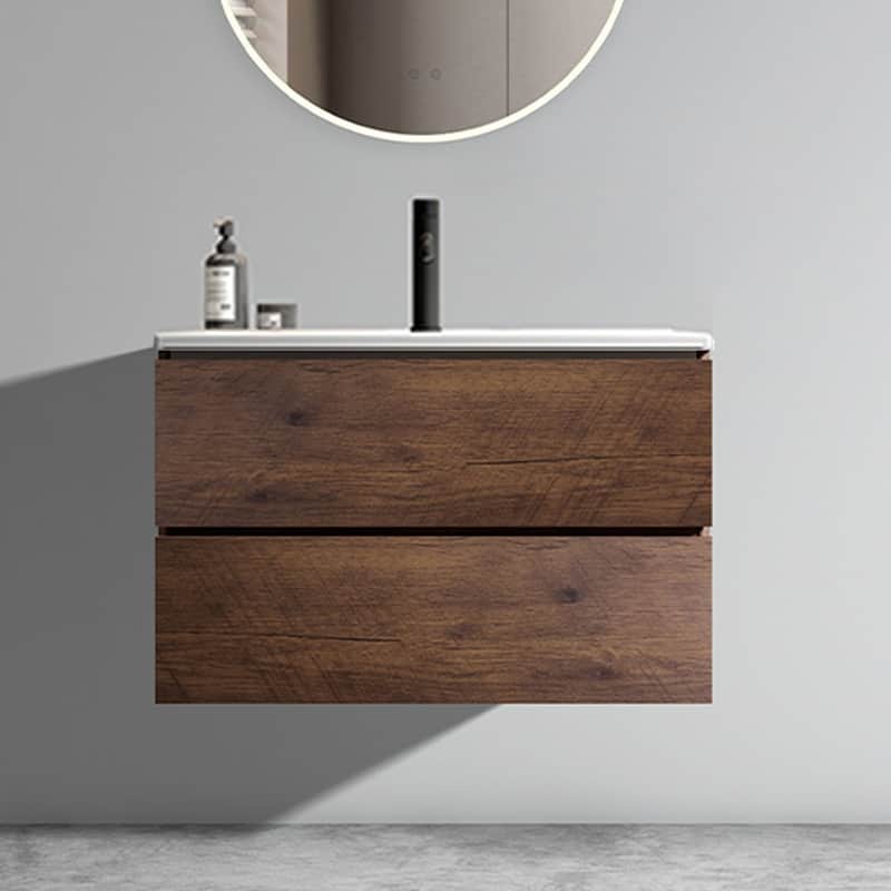 Wall Mount Glossy Bathroom Vanity with Ceramic Sink with Single Hole