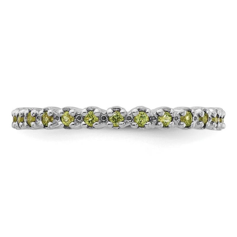Curata 925 Sterling Silver Polished Prong set Patterned Stackable Expressions Peridot Ring