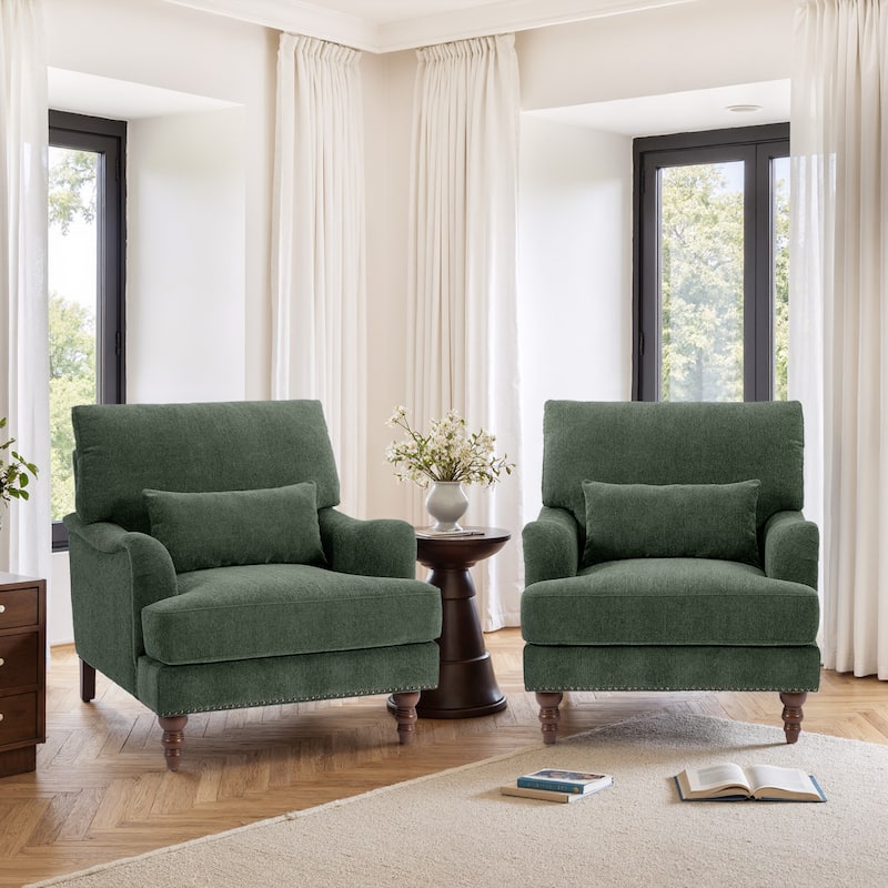 Set of 2 Mid Century Chenille Upholstered Accent Chairs