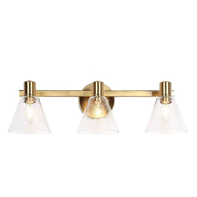 Modern Gold 3-Light Bathroom Vanity Light Seeded Glass Wall Sconce - Electroplated Gold - W21.5"xD6.5"xH7"