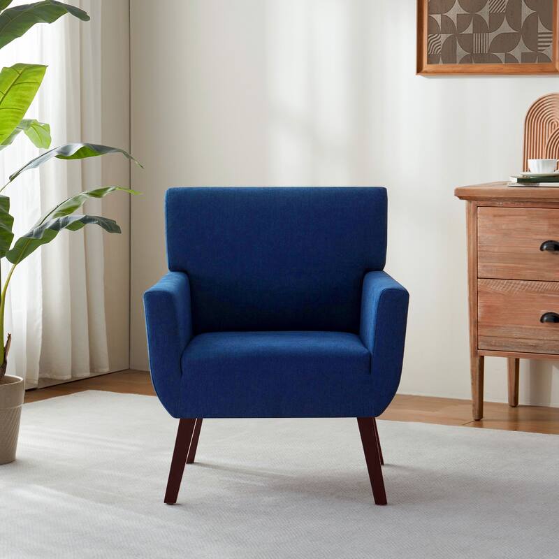 Modern Upholstered Armchair with Linen Fabric, Comfortable Accent Chair for Living Room, Bedroom or Office – Beige/blue/grey