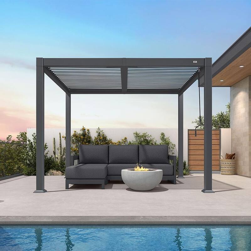 PURPLE LEAF Grey Louvered Sun Shade Pergola - Adjustable Metal Roof for Patio Hardtop Pergola - 08' x 10' - Grey