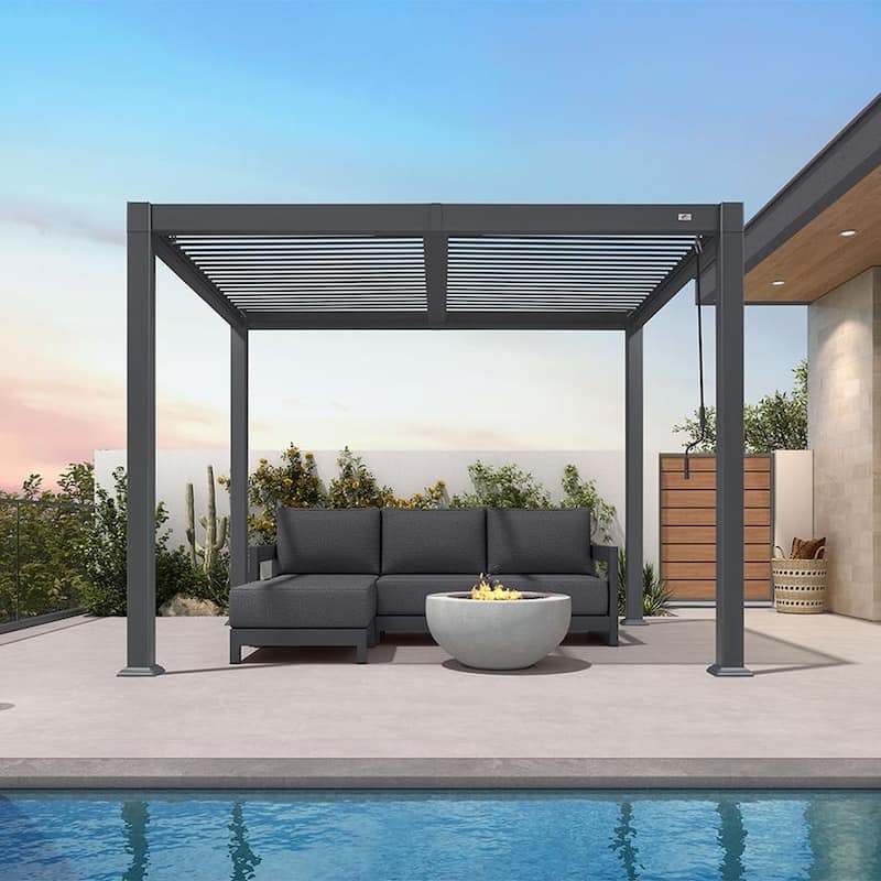 PURPLE LEAF Louvered Pergola Sun Shade Shelter with Adjustable Metal Roof for Patio Hardtop Pergola