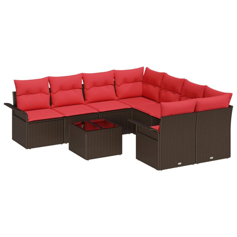 vidaXL 9-Seater Garden Sofa with Cushions Black/Brown/Grey Poly Rattan - 92.1 x 95.9 x 27.2