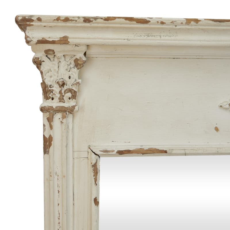 Wood Floral Carved Room Wall Mirror with Distressing - Cream - Roche River Decor