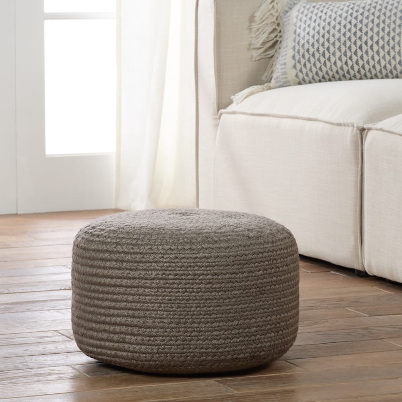 Jaipur Living Saba Solar Round Indoor/Outdoor Polyester Pouf Ottoman/Foot Stool - 18"X18"X12"