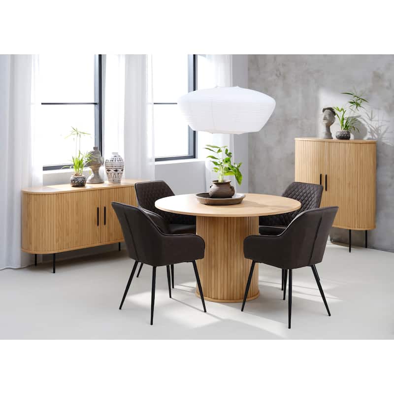 Rye Studio Nicola Mid-Century Modern Pedestal Dining Table - Round - Natural Oak