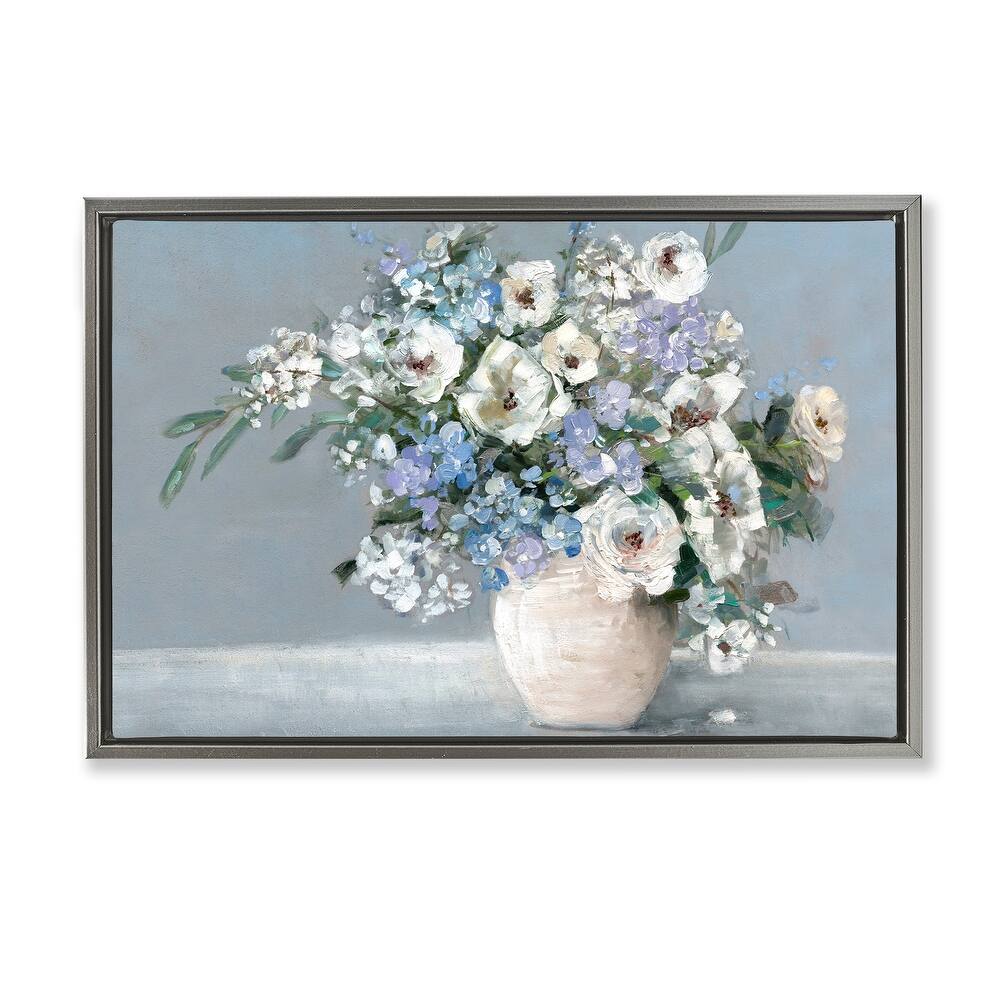 Stupell Elegant Blooms on Blue Framed Floater Canvas Wall Art Design By Sally Swatland