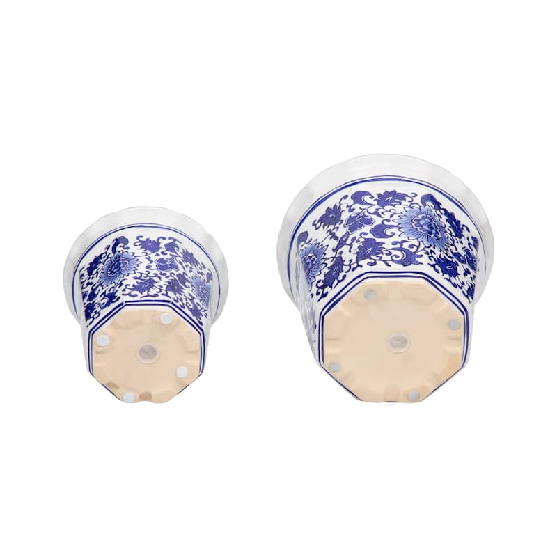Stoneware Planters Scalloped Edge and Floral Relief Detail (Set of 2)