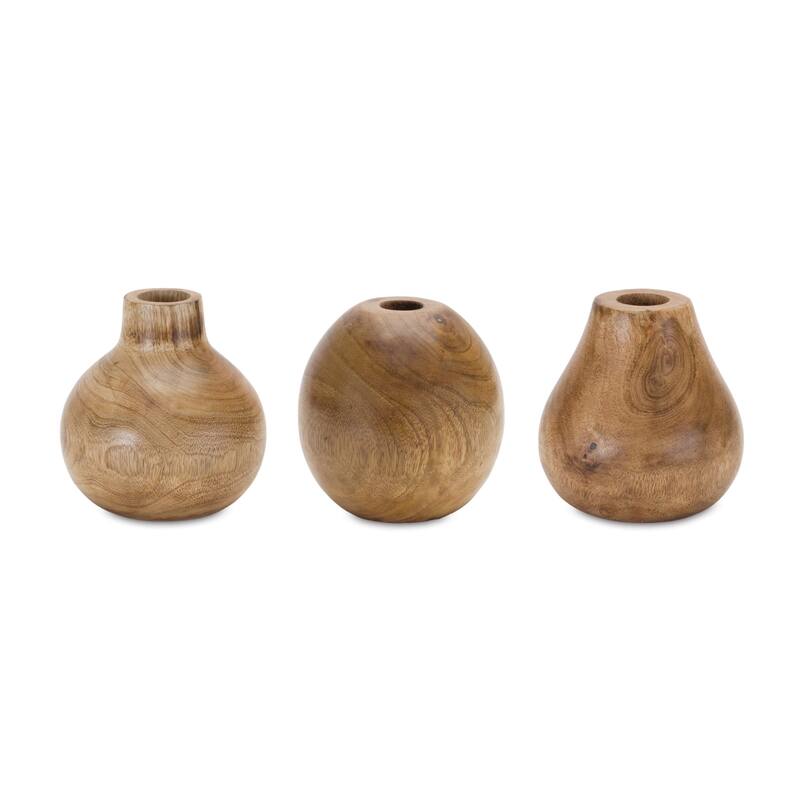 Set of Three Natural Wood Bud Table Vases - 4.75