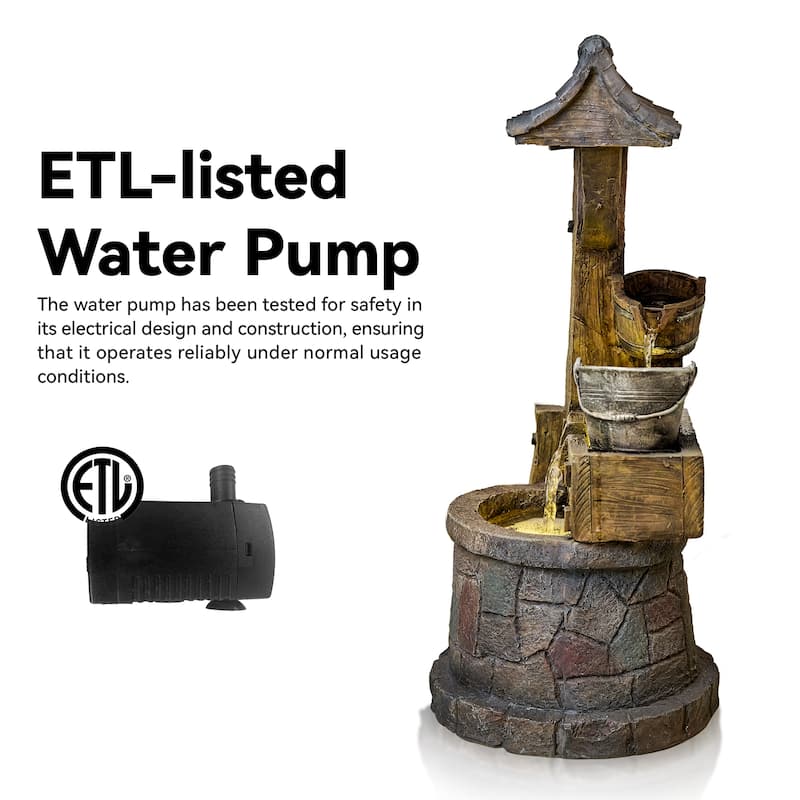 Vbal Hand Crafted Rustic Well Pump and Bucket Water Fountain with LED Lights