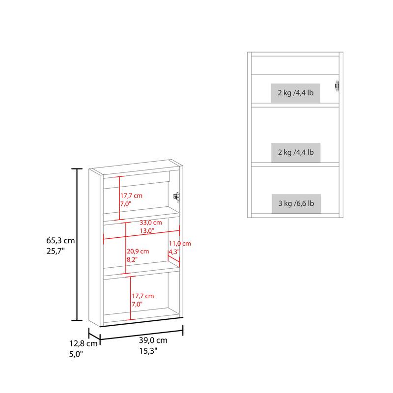 25.7" H x 15.7" W Narrow Mirror Medicine Cabinet, 1 Door with 3 Shelves，Space-Saving Storage Solution