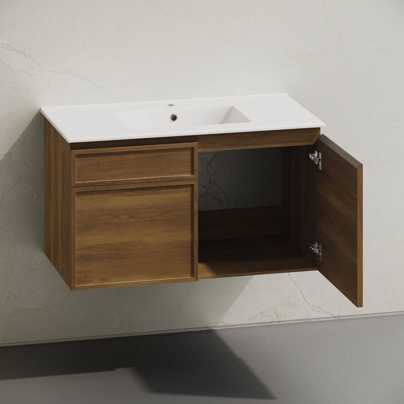St. Tropez 36" Wall-Mounted Bathroom Vanity In Brown Oak With Sink Top - 36
