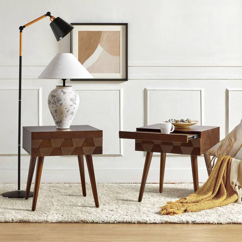 Julian Mid-century Modern End Table with Charging Station Set of 2 by HULALA HOME - Walnut
