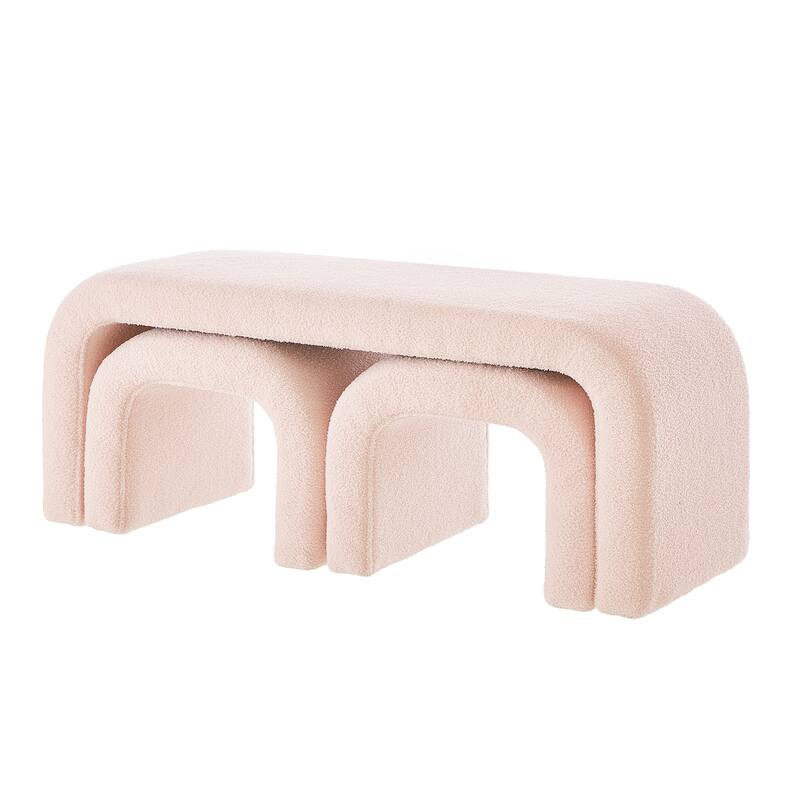 3-Piece End of Bed Bench Set with 2 Small Benches, Teddy Ottoman Bench Sofa Footrest for Entryway, Living Room