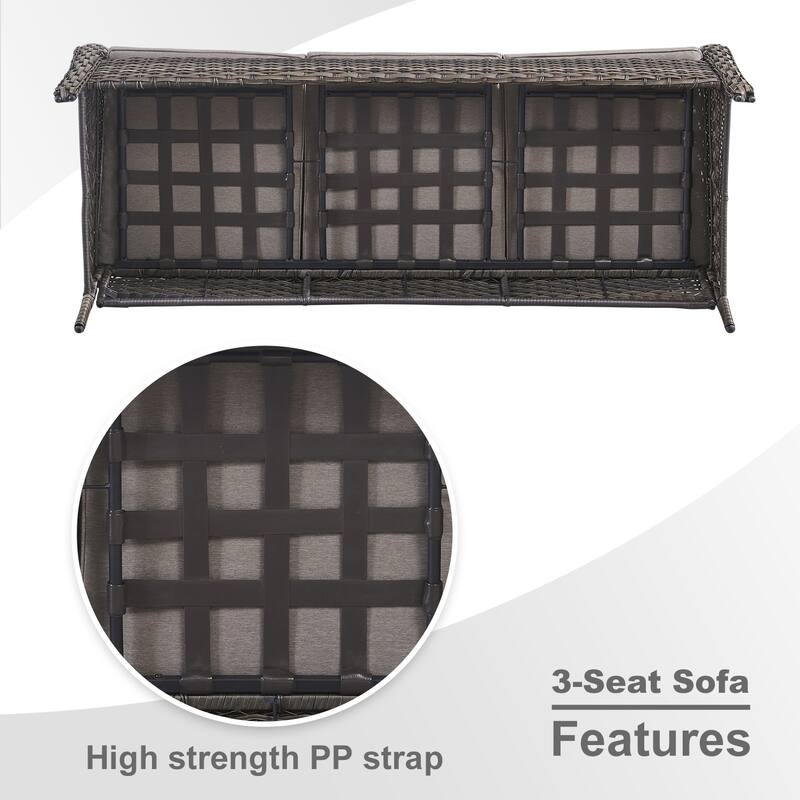 Pocassy 3-Seat Sofa Wicker Sofa PE Rattan