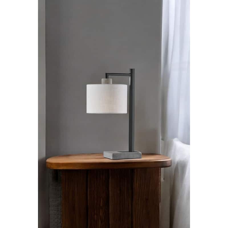 Grey Metal Base Rectangular Table Lamp with White Linen Empire Shade - 13.25” x 10” x 22.5” (D x W x H)