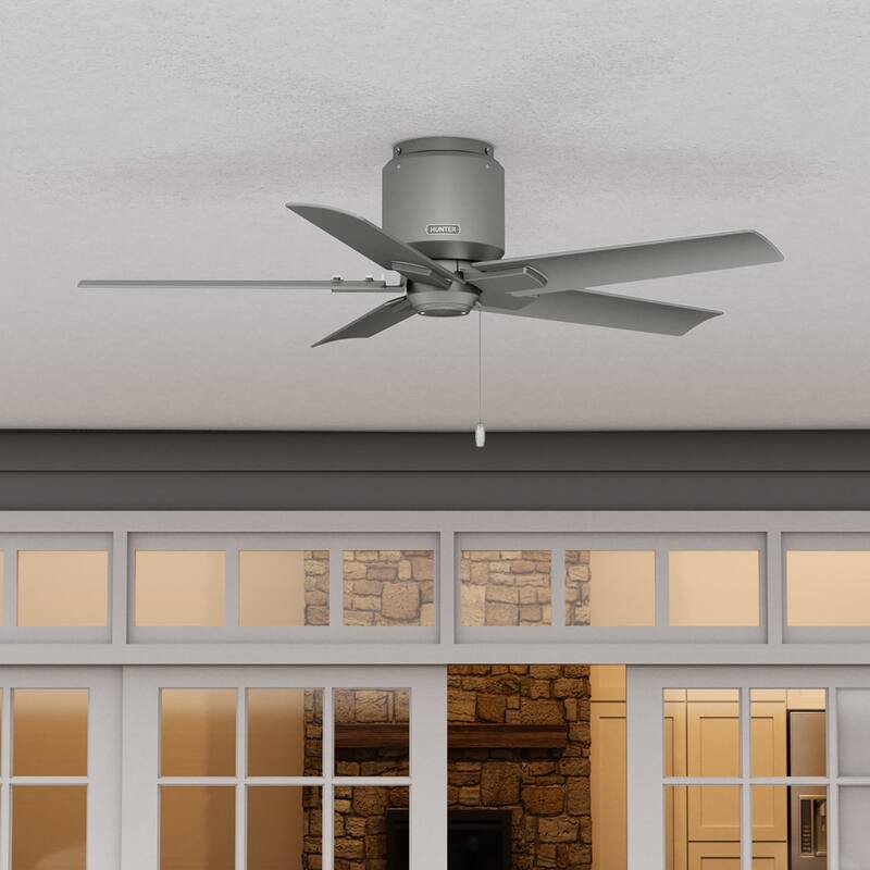 Hunter 44" Terrace Cove Outdoor Low Profile Ceiling Fan and Pull Chain, Damp-Rated - Matte Silver