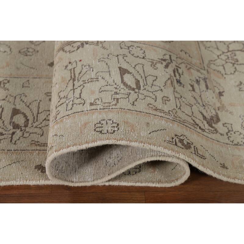 Distressed Muted Tabriz Vintage Persian Area Rug Handmade Wool Carpet - 9'4" x 12'5"