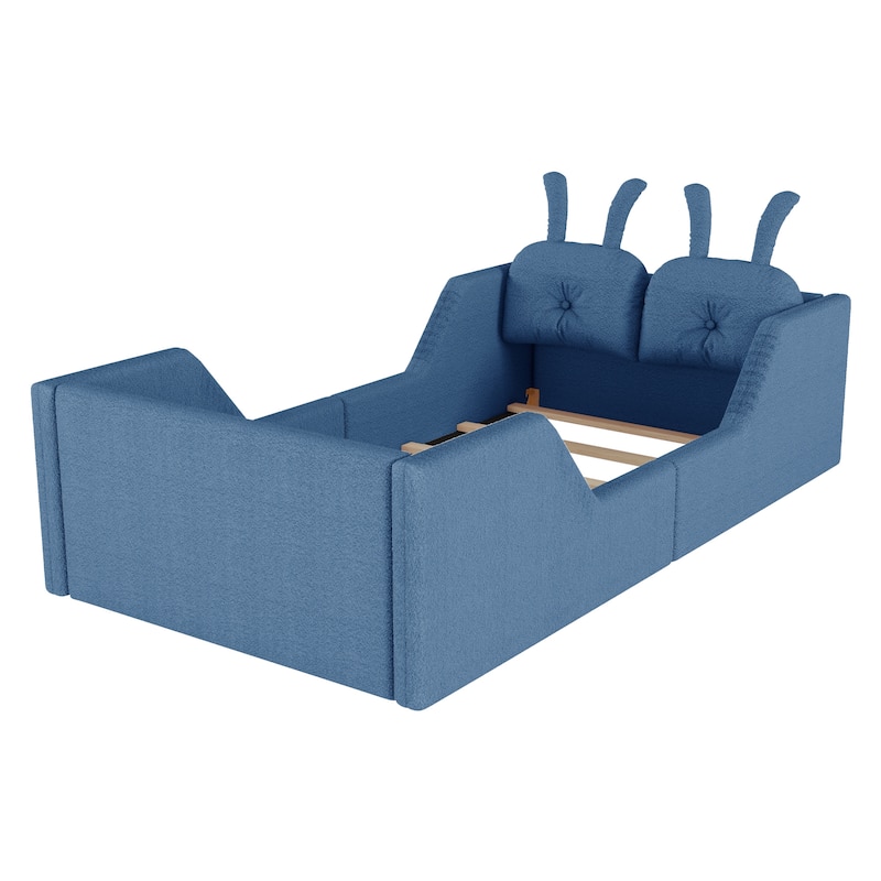 Blue Twin Upholstered Platform Bed with Rabbit Cushion & Removable Side Rails! (Arrives 2025/1/15)