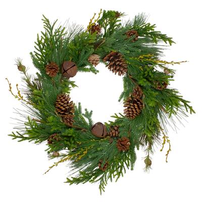 Rustic Green Brown Artificial Christmas Pinecone Wreath 30-inch, Unlit