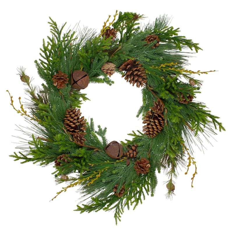 Rustic Green and Brown Artificial Christmas Pinecone Wreath - 30-inch Unlit - 30"
