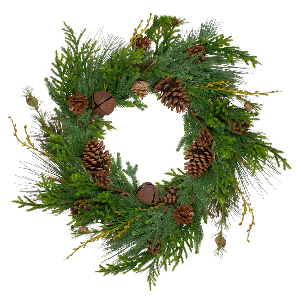 Rustic Green and Brown Artificial Christmas Pinecone Wreath - 30-inch Unlit - 30"