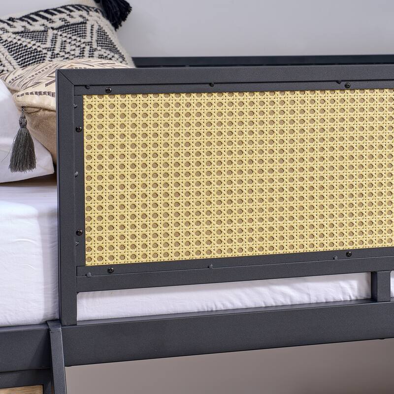 Metal Loft Bed with Desk, LED Lights & Storage