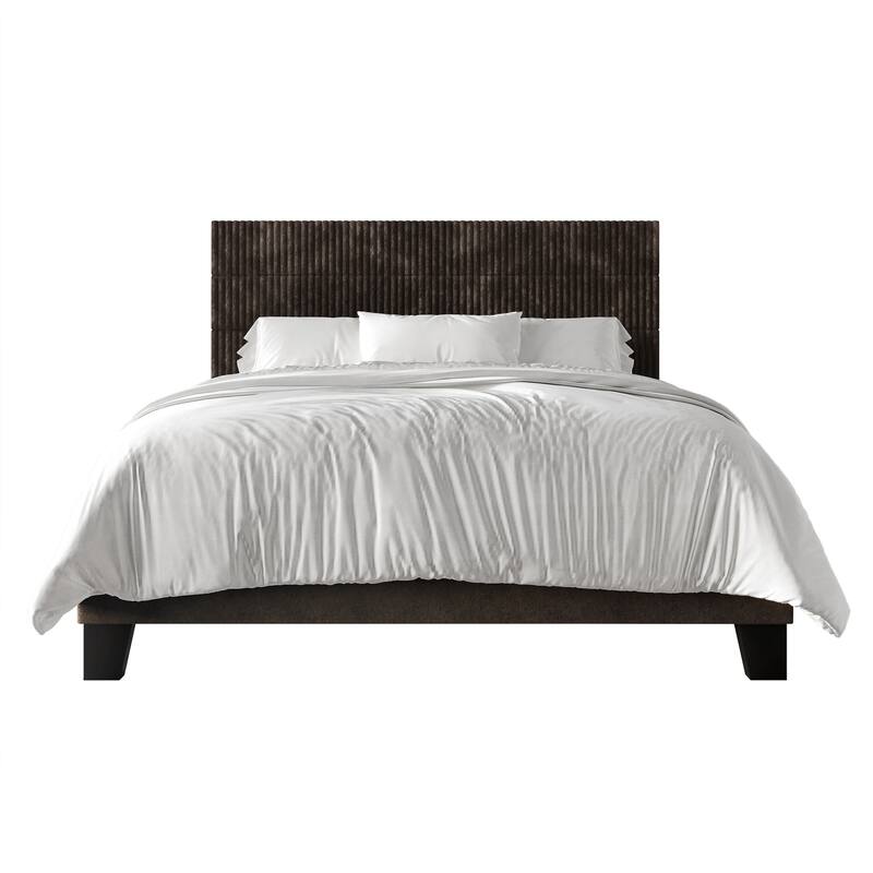 CraftPorch Corduroy Mid-Century Modern Velvet Platform Bed - Brown - King