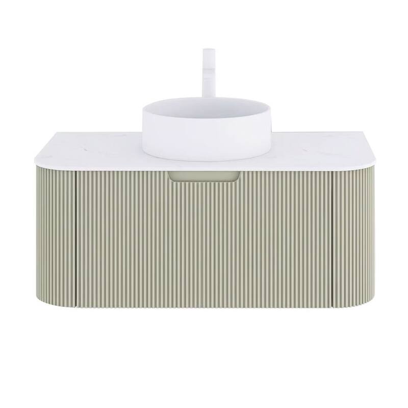 Wall-Mounted Bathroom Vanity with White Round Ceramic Sink