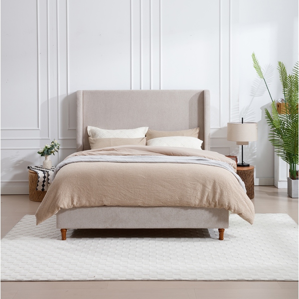 Queen Tall Headboard Upholstered Bed 54 High Headboard Elegant Simplicity No Box Spring Needed Light Gray Chenille Bed Bath Beyond 41778650