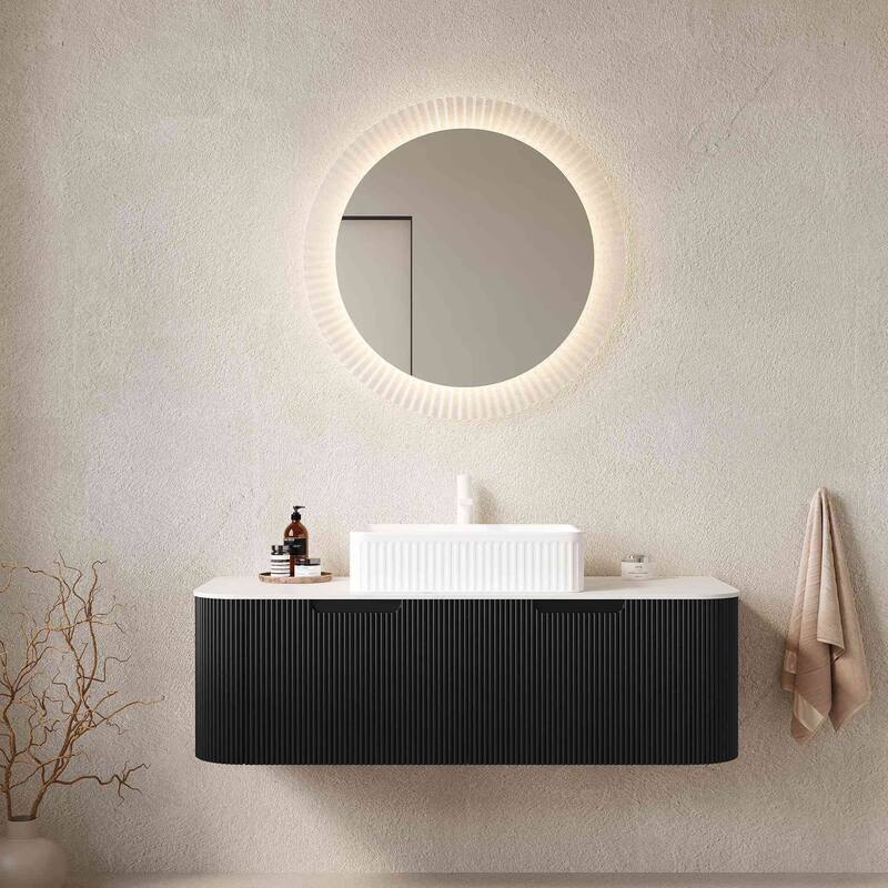 Wall Mounted Striped Bathroom Storage Cabinet with Sink
