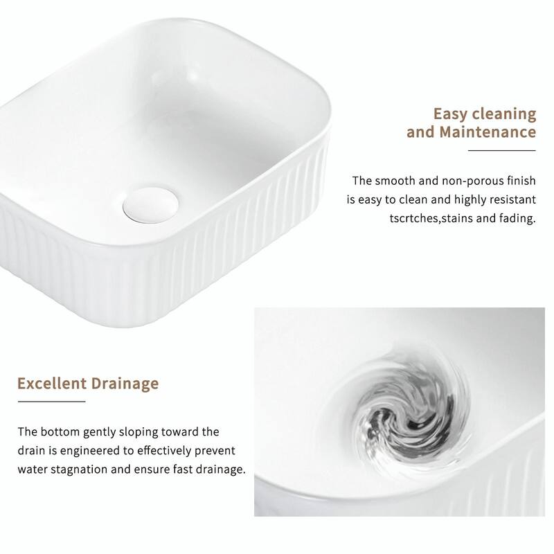 Bathroom Vessel Sink - Rectangle Basin Above Counter, White Stone Resin Small Vanity Sink