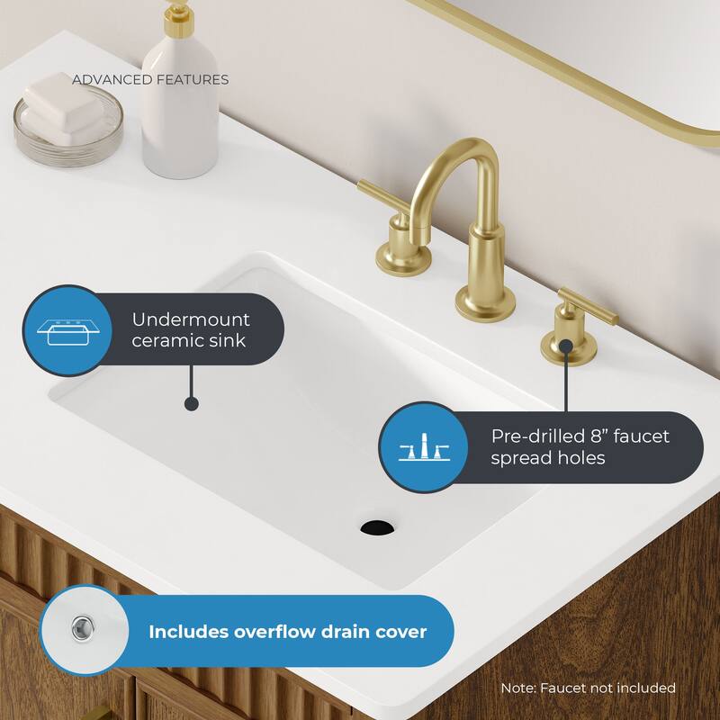 Juliette Warm Walnut Bathroom Vanity with White Quartz Top