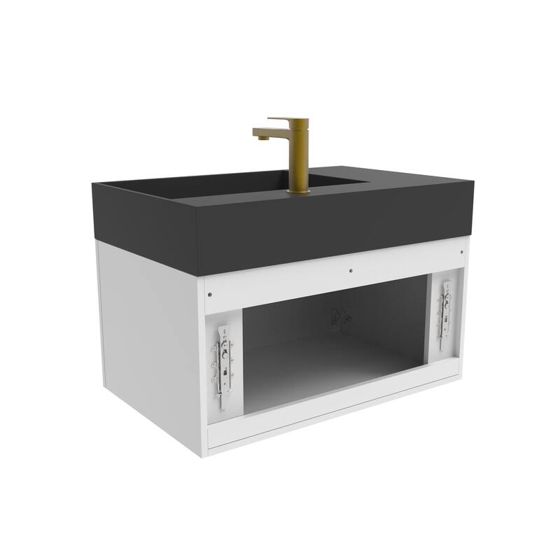 Amazon 30" Wall Mounted Bathroom Right Basin Vanity Set w/ Black Top