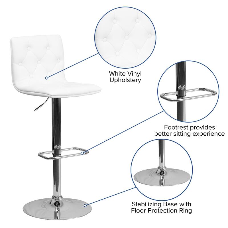 2 Pack Contemporary Button Tufted Adjustable Height Barstool with Chrome Base