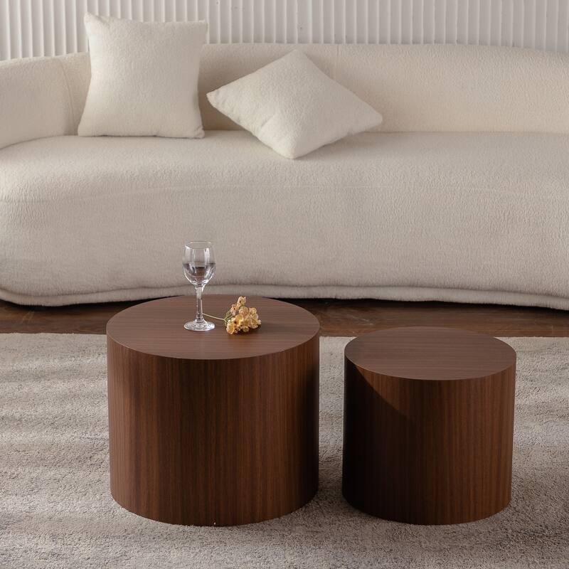 Round Nesting Coffee Table Set of 2, Modern Wooden Circle Accent Tables for Living Room, Small Space Sofa End Side Tables