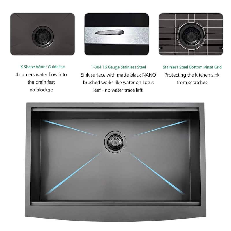 Vanityfair 33 Inch Apron Front Curved Workstation Farmhouse Sink