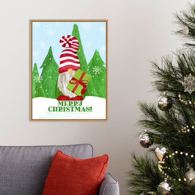 Gnome for Christmas portrait blue IV-Gift by Tara Reed Canvas Art Framed - 18 x 24 in