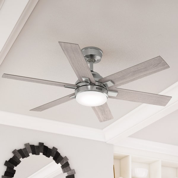 slide 2 of 20, Hunter 52" Georgetown ENERGY STAR® Ceiling Fan w/ LED Light, Remote - Contemporary - Easy Install! Brushed Nickel