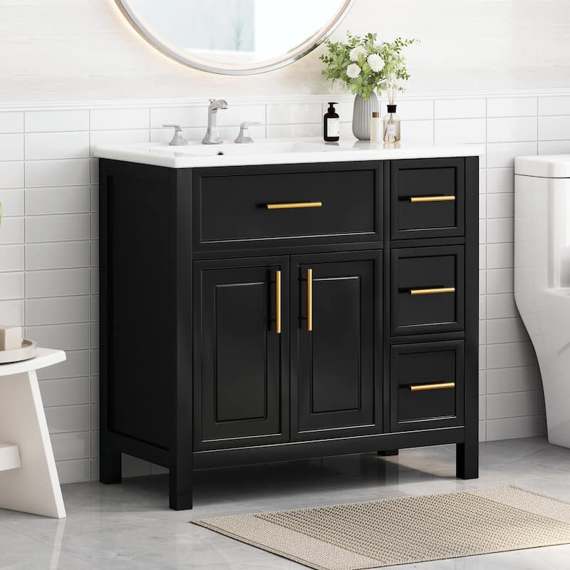 36" Bathroom Vanity with Sink Top, Cabinet with Two Doors and Three Drawers