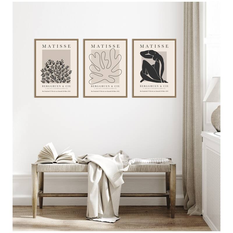 Kate and Laurel Matisse Inspired Florals & Woman Silhouette 3 Piece Framed Canvas Wall Art Set by Gabrielly Guedes