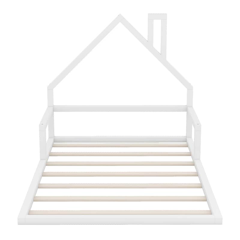 Full Size Wood Bed with House-Shaped Headboard, Sturdy Pine Frame, No Box Spring Needed, Easy Assembly Bedroom Furniture